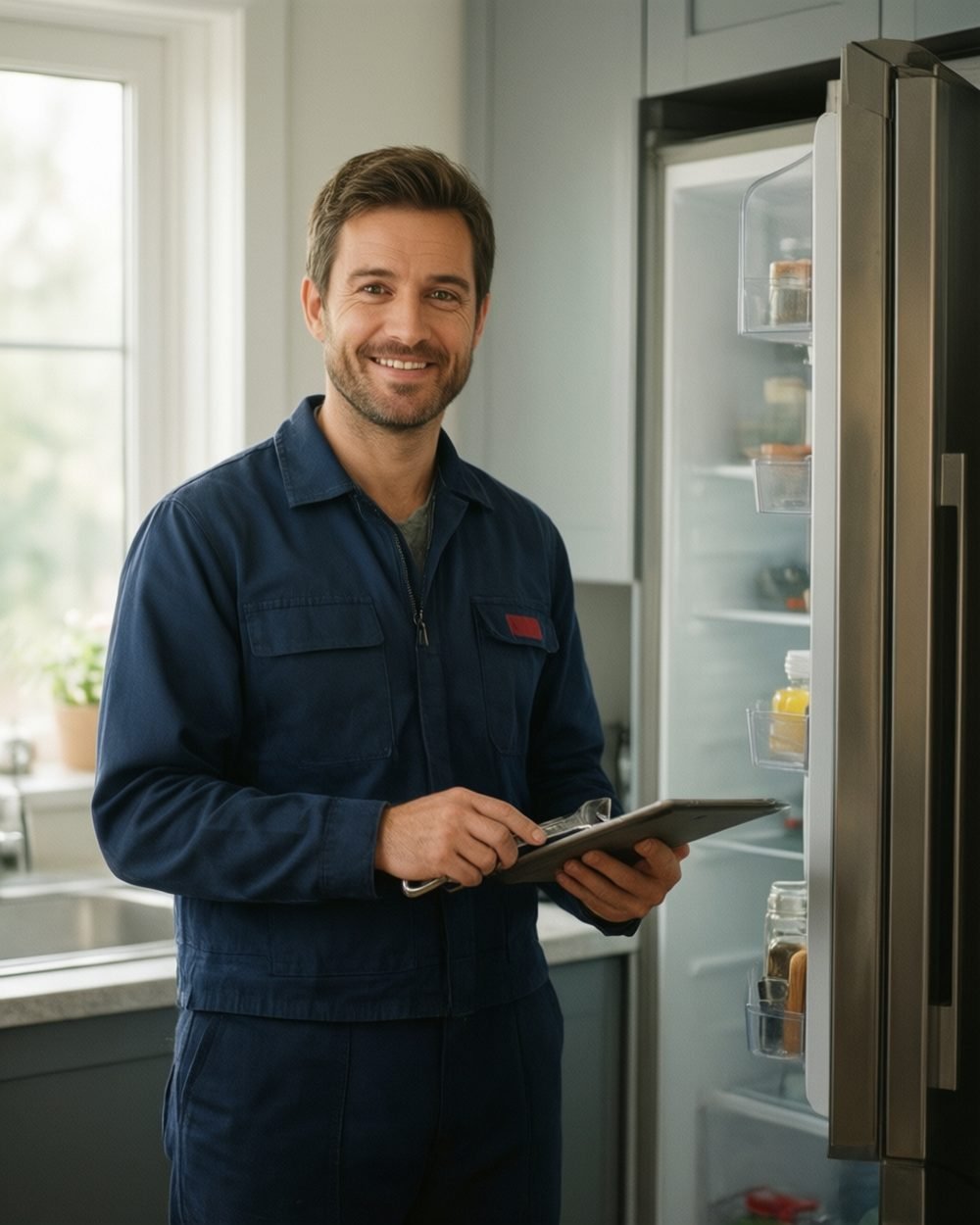 Maintenance One Inc appliance repair specialist in a Michigan kitchen